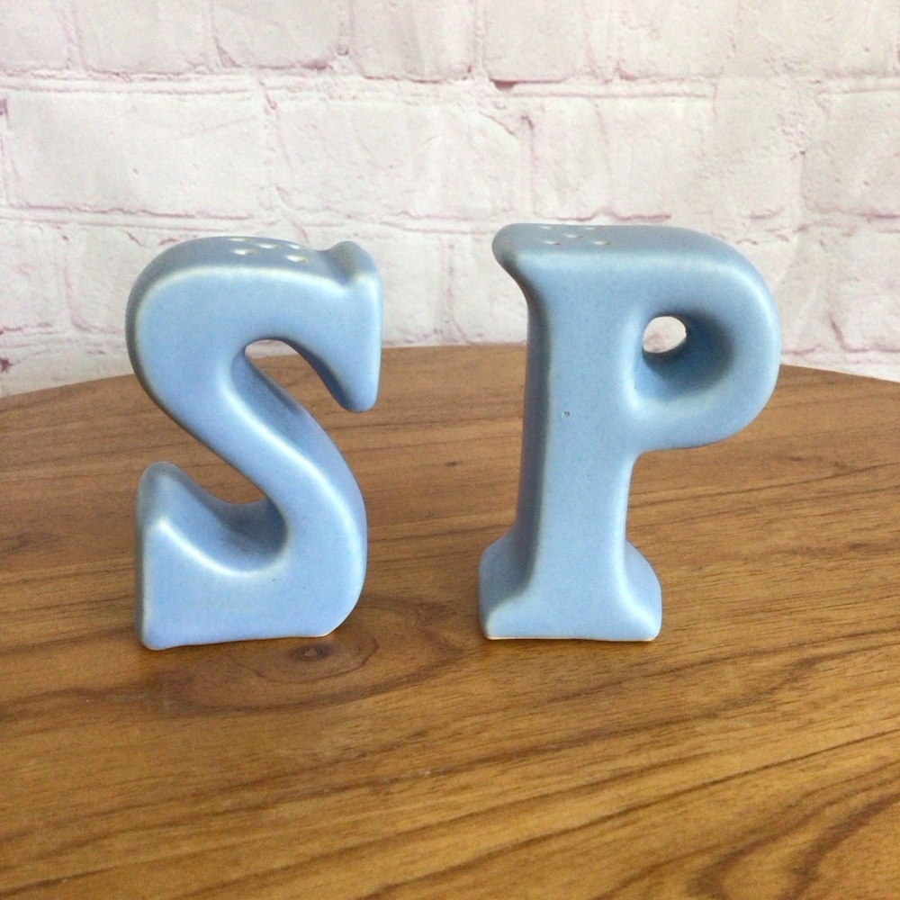 Vintage Blue S and P Ceramic Salt and Pepper Shaker Pair